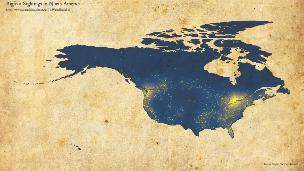 Density plot of Bigfoot sightings in North America